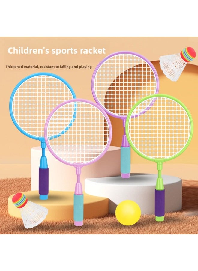 Generic - Children's Badminton Racket Tennis Racket Double Racket Suit Kindergarten Parent-child Interactive Fun Outdoor Development Game-Color:8114 Blue And Green Large Long Feather Racket - Image 1