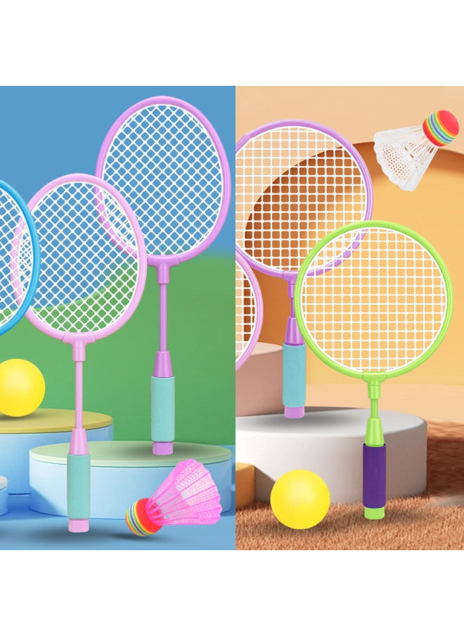 Generic - Children's Badminton Racket Tennis Racket Double Racket Suit Kindergarten Parent-child Interactive Fun Outdoor Development Game-Color:8114 Blue And Green Large Long Feather Racket - Image 1