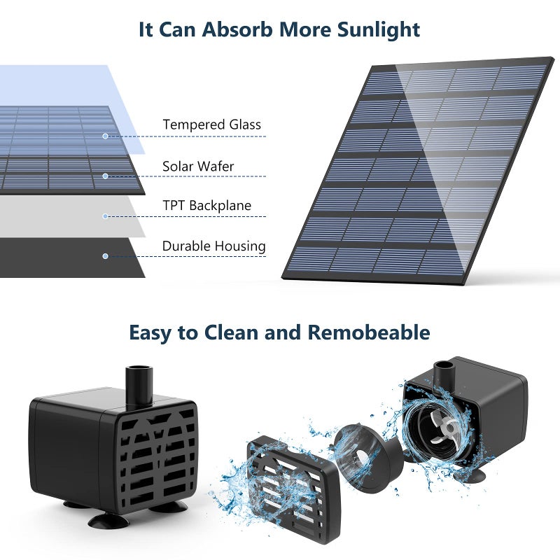 AISITIN DIY Solar Water Pump Kit for Water Feature Outdoor, Solar Powered Water Fountain Pump with 6 Nozzles for Bird Bath, Ponds, Garden, Fish Tank - Image 5