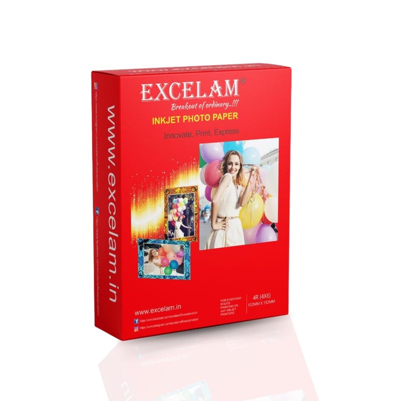 Excelam Super Glossy Series UnRuled A4 180 gsm Photo Paper, Set Of 50 Sheets | Pack of 1 - Image 1