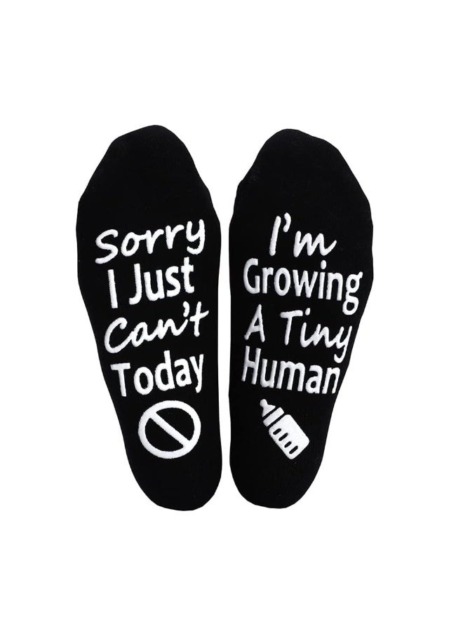 Pregnancy Gift for New Moms - Cozy Bamboo Socks with "Growing A Tiny Human" Design, Non-Slip Grips & Breathable Fabric - Image 1