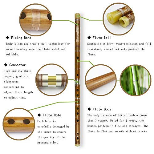 PHYSKOW C Key Dizi Bitter Bamboo Flute for Beginners with Free Membrane & Glue & Protector Set Traditional Chinese Instrument（Key of C/Bitter Bamboo） - Image 2
