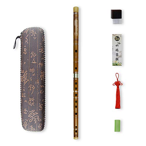 PHYSKOW C Key Dizi Bitter Bamboo Flute for Beginners with Free Membrane & Glue & Protector Set Traditional Chinese Instrument（Key of C/Bitter Bamboo） - Image 1