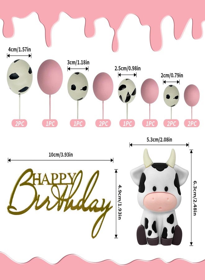 Zafena 14 Pcs Cow Cake Decorations Pearls Balls Cake Toppers with Gold Happy Birthday Acrylic Cake Topper for Farm Animal Theme Wedding Birthday Party Supplies (Pink) - Image 3