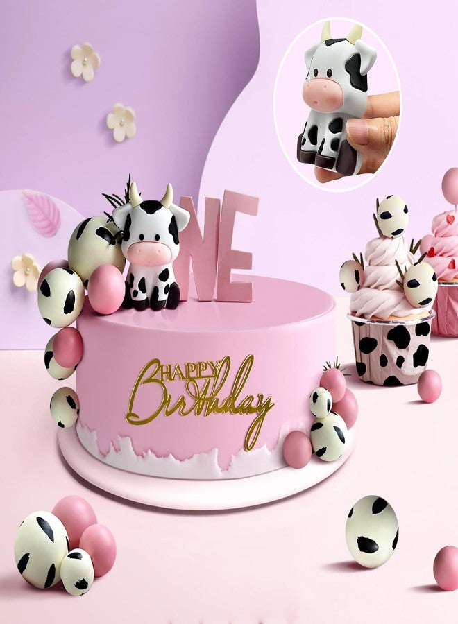 Zafena 14 Pcs Cow Cake Decorations Pearls Balls Cake Toppers with Gold Happy Birthday Acrylic Cake Topper for Farm Animal Theme Wedding Birthday Party Supplies (Pink) - Image 2