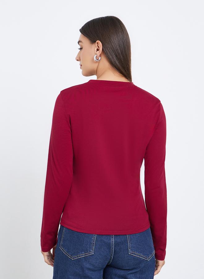Styli Burgundy Embroidered Floral Long Sleeve T-Shirt - Image 5