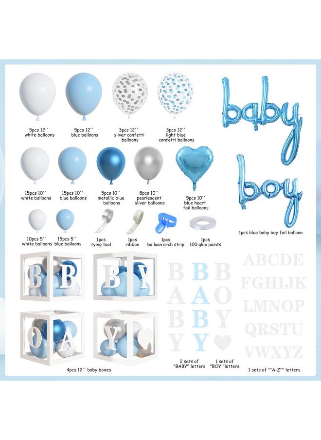 Amandir 137Pcs Baby Blue Balloons Baby Shower Decorations For Boy With Baby Boxes, White Blue Balloon Arch Kit Baby Boxes With Letter (A-Z+Baby+Boy) For Boy 1St Birthday Gender Reveal Party Supplies  - Image 2
