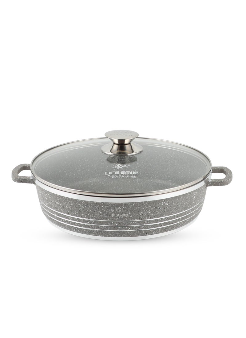 Life Smile 32cm (6.5 Liter)Shallow Pot with Lid | Non Stick PFOA FREE Granite Coating Frying Pan | Oven Safe | Dishwasher Safe | Double Handle  - Image 1
