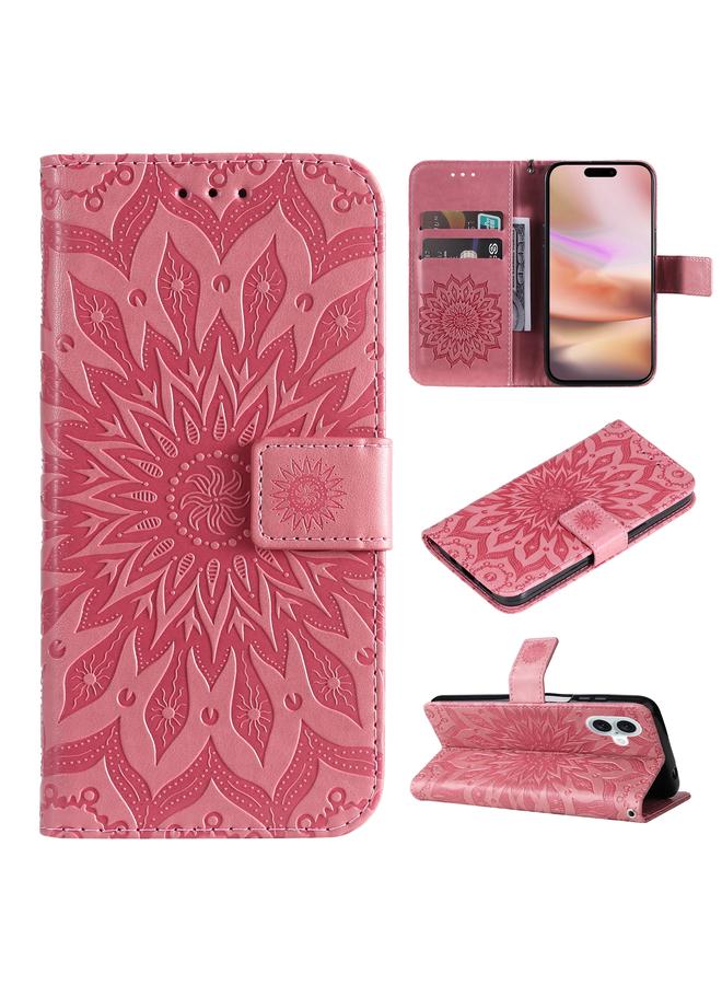 S-TOP Case For iPhone 16 Plus Embossed Sunflower Pattern Flip Leather Phone Case - Image 1