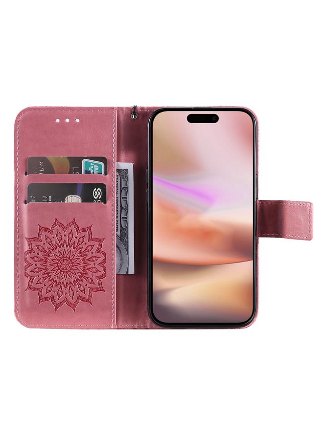 S-TOP Case For iPhone 16 Plus Embossed Sunflower Pattern Flip Leather Phone Case - Image 4