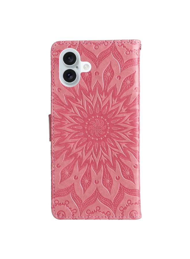 S-TOP Case For iPhone 16 Plus Embossed Sunflower Pattern Flip Leather Phone Case - Image 3