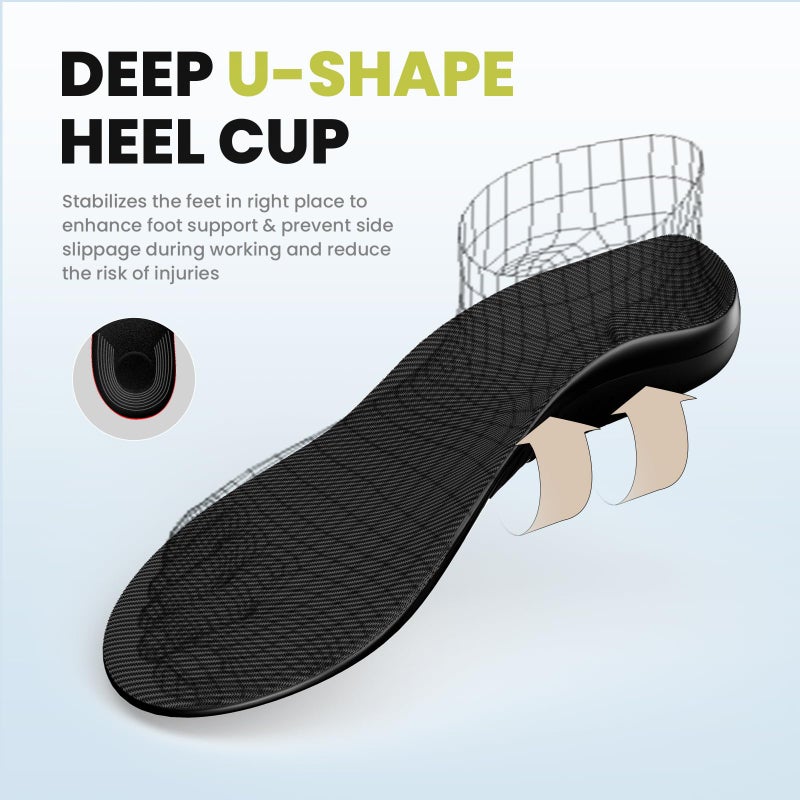 Welnove 220+ lbs Heavy Duty Arch Support Insoles - Welnove Plantar Fasciitis Insoles with High Arch Support Orthotic Inserts for Flat Feet Standing All Day Work Boot Insoles for Women 14-15 and Men 12-13.5 - Image 5