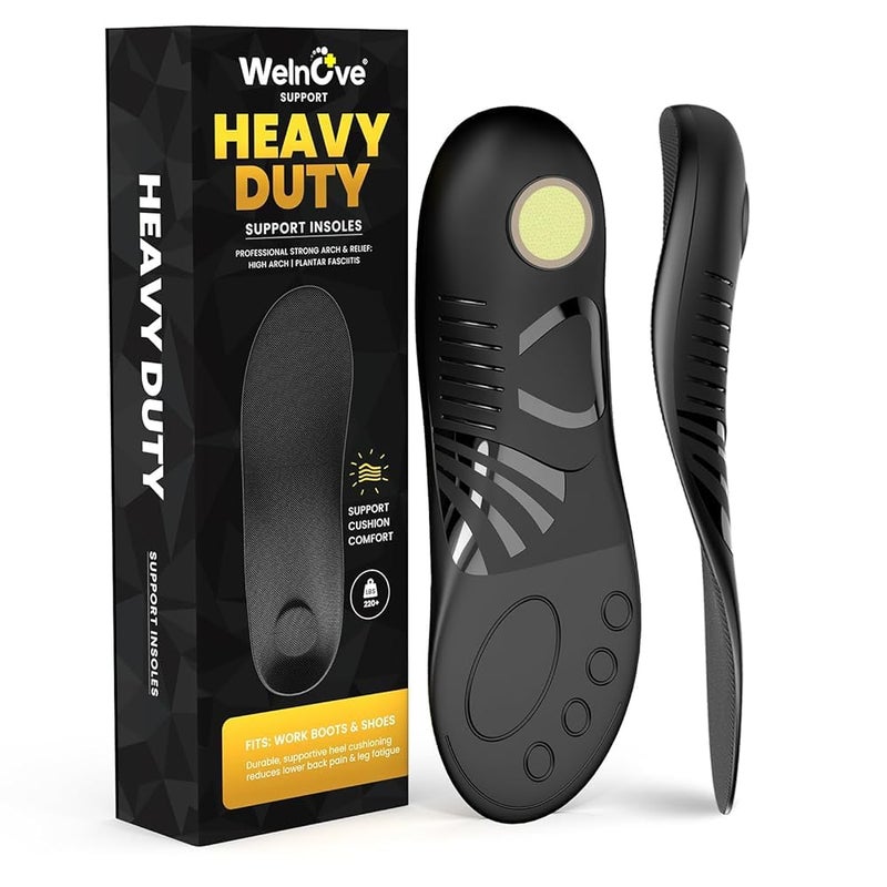 Welnove 220+ lbs Heavy Duty Arch Support Insoles - Welnove Plantar Fasciitis Insoles with High Arch Support Orthotic Inserts for Flat Feet Standing All Day Work Boot Insoles for Women 14-15 and Men 12-13.5 - Image 1