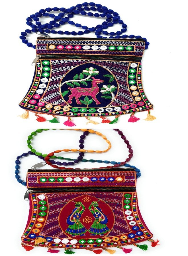 Chircrafts Handicrafts Cotton Embrodery Multicolour Rajasthani Sling Bag for Women & Girls(combo-2) - Image 1