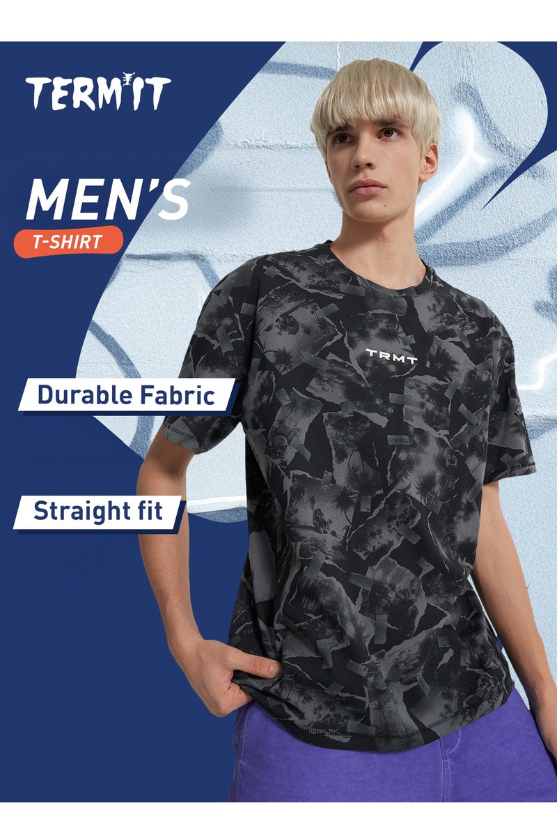 Termit Men's T-shirt, Black/Gray, 100% Cotton, Relaxed Fit, Breathable Fabric, Ideal for Skateboarding, Outdoor Activities & Summer Wear - Image 2