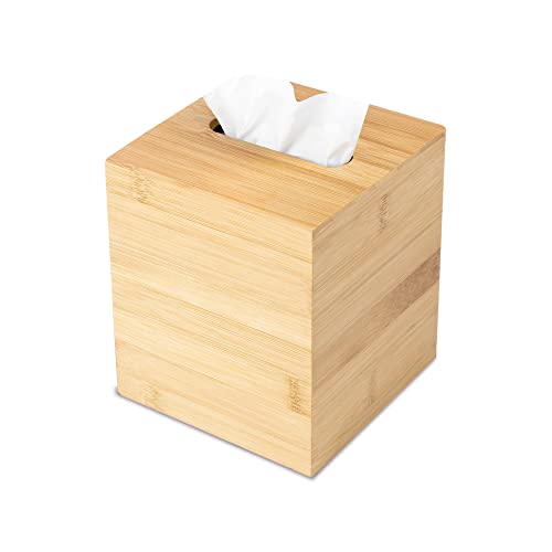 JUSK Design Tissue Box Holder - Modern, Minimalist, Durable Wooden Box with Sliding Bottom, Easy-Refill - Premium-Quality Bamboo Cover, Square - Image 1
