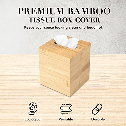 JUSK Design Tissue Box Holder - Modern, Minimalist, Durable Wooden Box with Sliding Bottom, Easy-Refill - Premium-Quality Bamboo Cover, Square - Image 2
