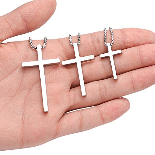 M MOOHAM Stainless Steel Cross Pendant Necklaces for Men Pendant Chain 22 Inch Silver, Confirmation Religious Christian Baptism Gifts for Men Teenage Jewelry - Image 4