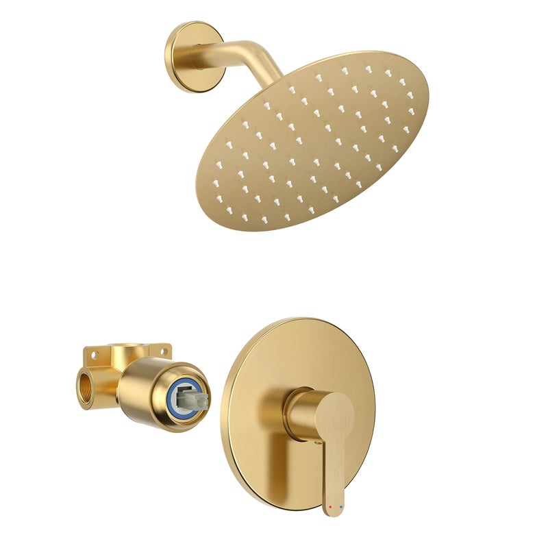 HoliSpa Shower Faucet Gold Shower Faucet Set with 8Inch Rainfall Showerhead SingleHandle ShowerTrim Kit Included Valve Brushed Gold