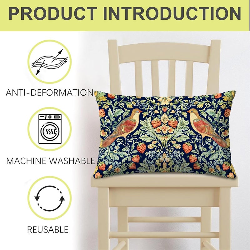 Identiy Vintage Birds and Flowers Throw Pillow Cover 12x20 Inch Pack of 1, Floral and Strawberries Decorative Pillow Case, Lumar Cushion Pillow Cover for Home Sofa Couch Indoor Outdoor - Image 4