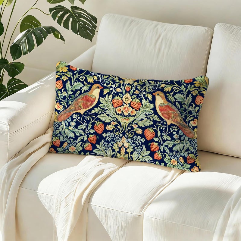 Identiy Vintage Birds and Flowers Throw Pillow Cover 12x20 Inch Pack of 1, Floral and Strawberries Decorative Pillow Case, Lumar Cushion Pillow Cover for Home Sofa Couch Indoor Outdoor - Image 5