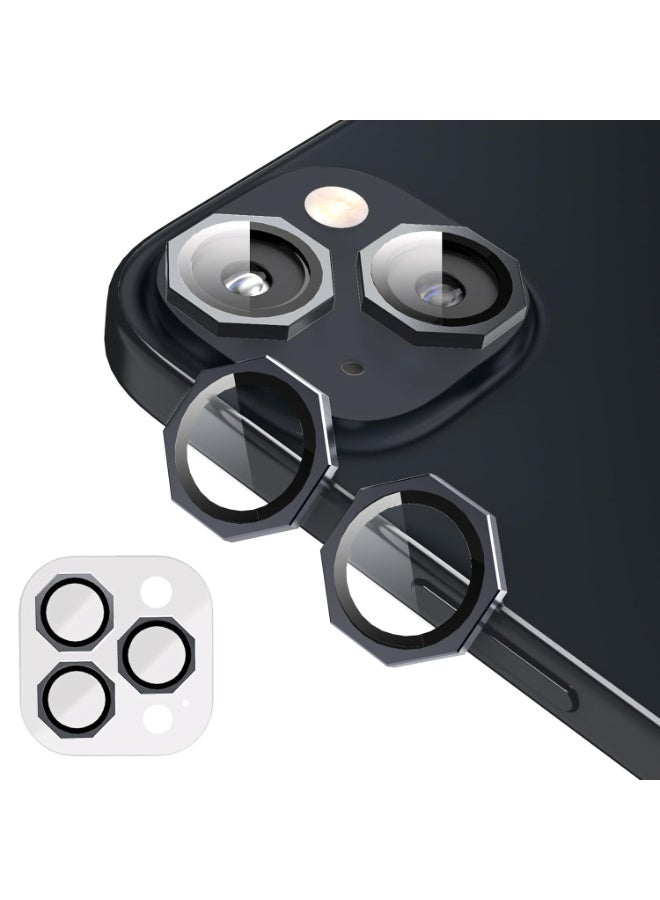 Lens Protector Compatible With iPhone 13/14 & iPhone 13 Mini – 9H Tempered Glass Camera Cover with Metal Ring, Scratch-Resistant,Camera Lens Protection - Black. - Image 1