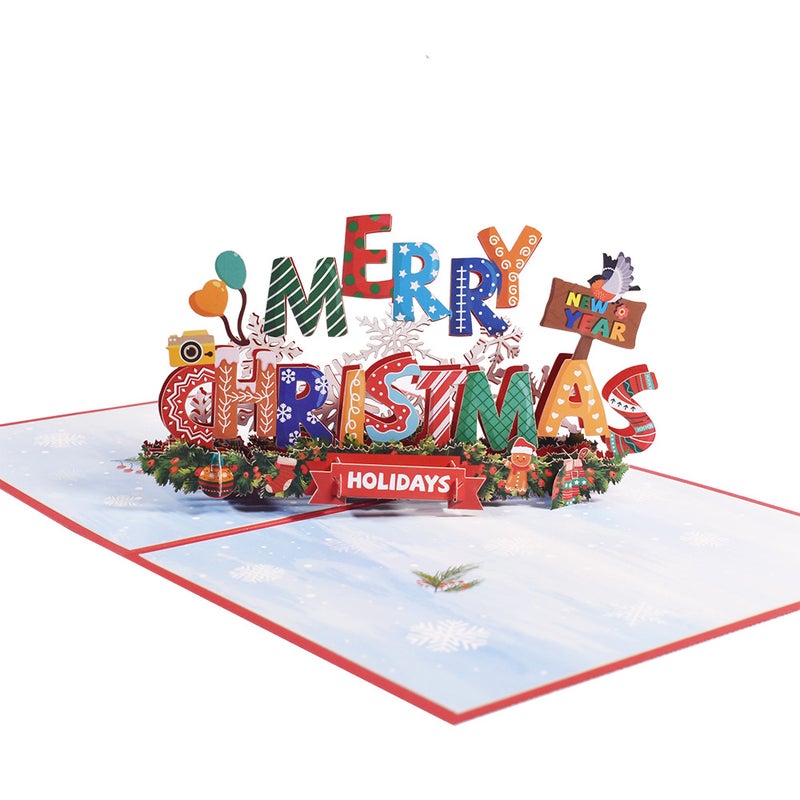 New Creative 3D Greeting Card Holiday Greetings Handmade Card Color Printed Christmas Lettering - Image 2
