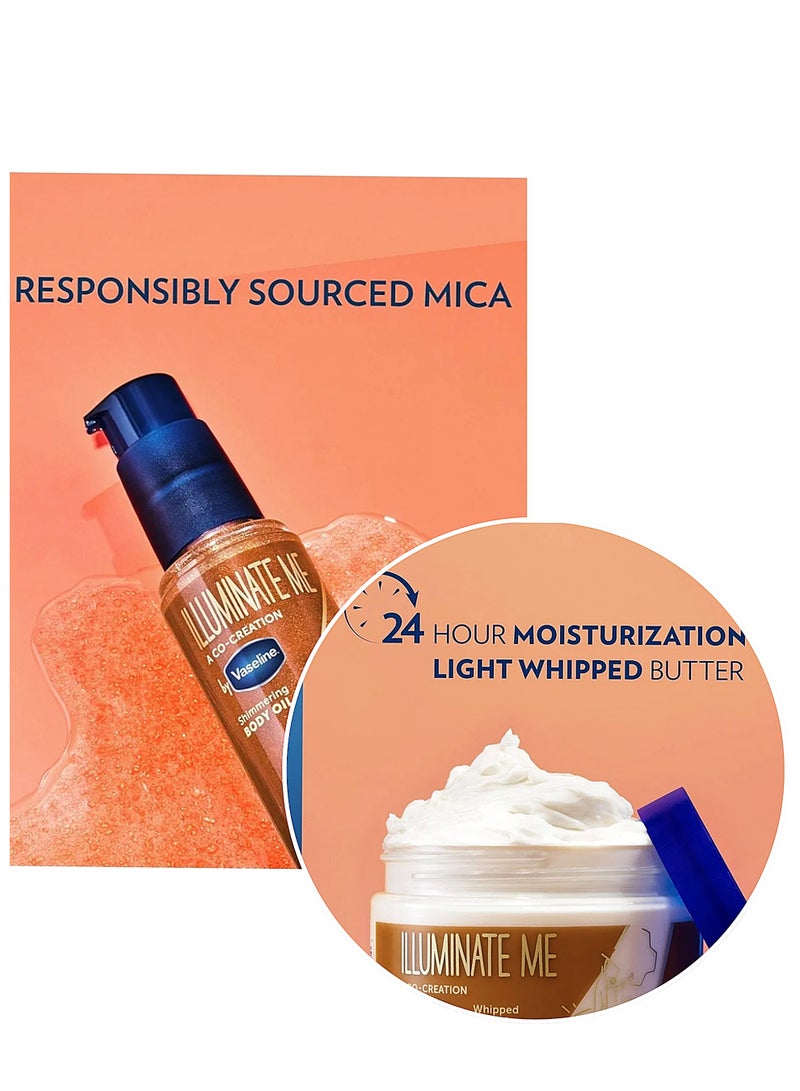 فازلين زبدة الجسم المخفوقة من فازلين 325 مل + زيت الجسم اللامع من فازلين إيلومينيت مي مصمم للبشرة الغنية بالميلانين، يضيء البشرة بلمسة نهائية من اللمعان للبشرة المتوهجة، 3.3 مل - Image 3