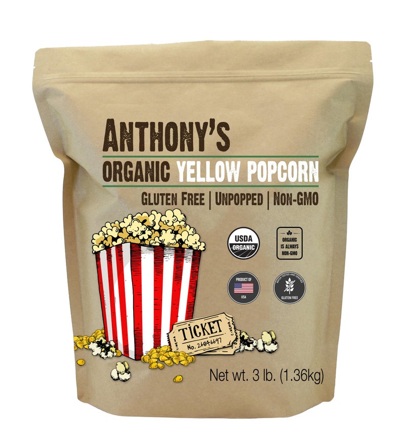 Anthony's Organic Yellow Popcorn Kernels, 3 lb, UnPopped, Gluten Free, Non GMO - Image 1