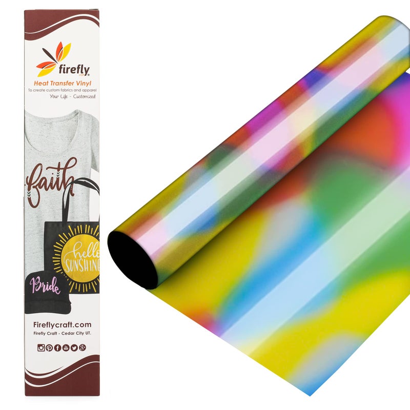 Firefly Craft Metallic Heat Transfer Vinyl Sheets Rainbow Spot Iron On Vinyl for Cricut HTV Vinyl Sheets Easy Cut and Weed Compatible with Cricut Silhouette Cameo 1 Sheet 12x20