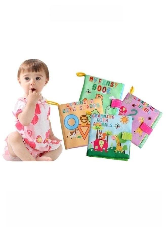 HALAMODO 4 قطع قماش ثلاثي الأبعاد كتب للأطفال ناعمة ملونة وممتعة تستخدم للتعليم المبكر والتنوير - Image 1