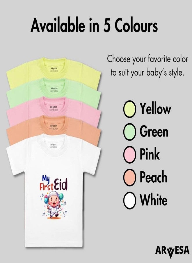 ARVESA My First Eid TS-1577 Eid Baby Tshirt for Kids Boys & Girls Half Sleeves Round Neck Clothes Tshirt for Kids Boys 1 Months to 6 Years Dress Yellow - Image 4