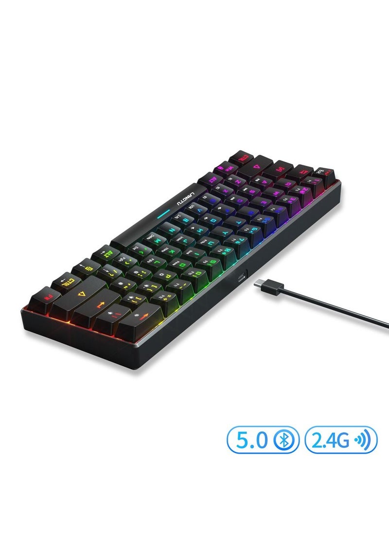 LANGTU - Tri-Mode Outemu Black Switches Hot-Swappable 61-Key Mechanical Keyboard Bluetooth 5.0 / Wireless 2.4G / USB Type-C Customizable Keyboard with RGB Backlight 3000mAh Lithium Battery Rechargeable, Black - Image 1