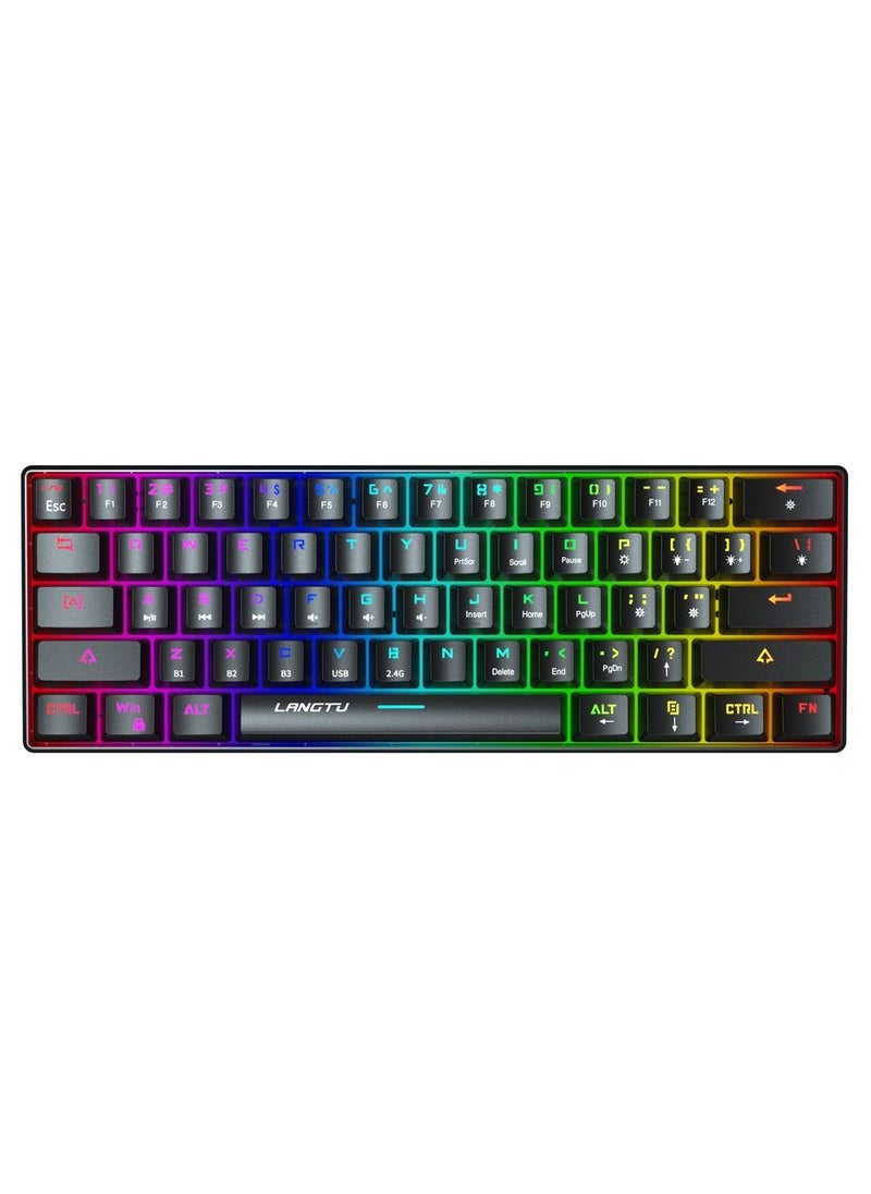 LANGTU - Tri-Mode Outemu Black Switches Hot-Swappable 61-Key Mechanical Keyboard Bluetooth 5.0 / Wireless 2.4G / USB Type-C Customizable Keyboard with RGB Backlight 3000mAh Lithium Battery Rechargeable, Black - Image 1