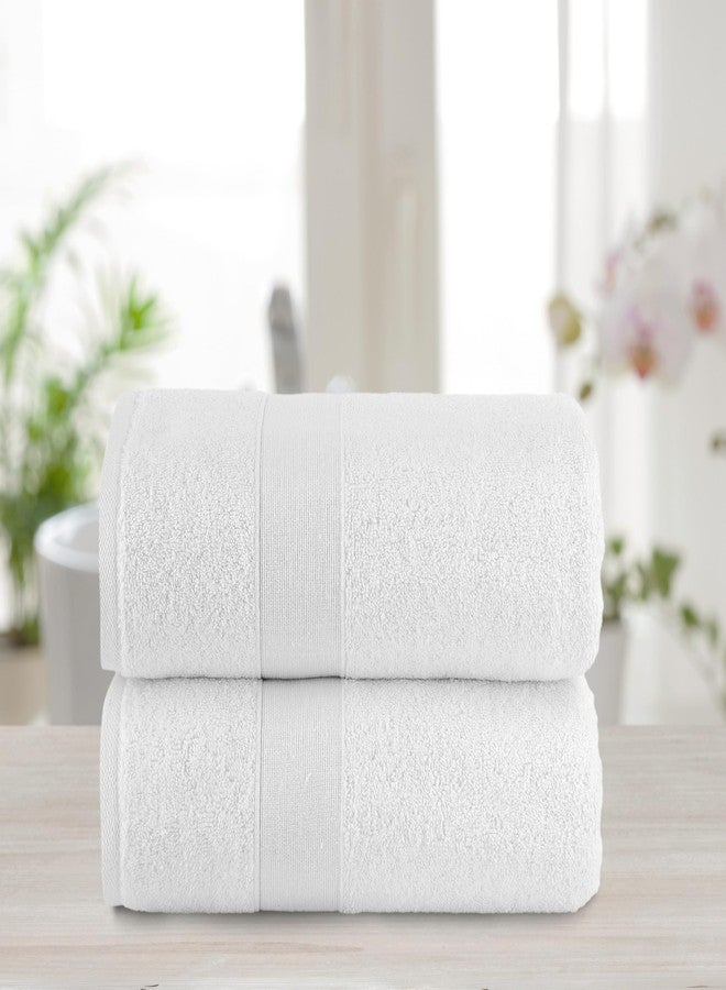 Chic Home مجموعة مناشف استحمام فاخرة من تشيك هوم 2 قطعة 100% قطن تركي نقي، 30"x68"، فائقة النعومة، عالية الامتصاص، تصميم حافة دوبى المنسوج، مضادة للحساسية، تدوم طويلاً، معتمدة من Oeko-TEX، بيضاء - Image 1
