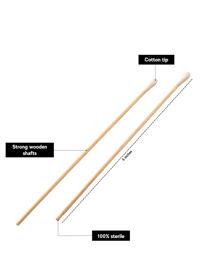 King Mariot مطبق قطن معقم 6 بوصة | عصا خشبية ذات استخدام واحد مع رأس قطن ملفوف بإحكام للتطبيقات الطبية والجمالية - Image 3