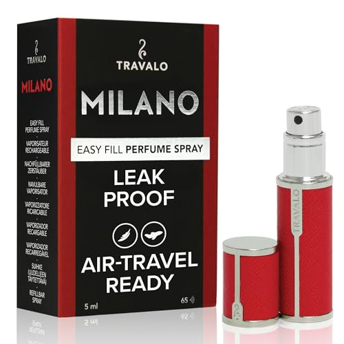 Travalo Milano Perfume Atomizer LeakProof and TSA Approved for Air Travel Reusable Airtight Easy Fill Mini Pump Sprayer Lightweight Vegan Leather with Polished Metal Outer Shell Red - Image 1