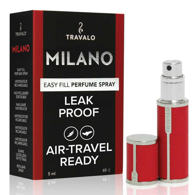 Travalo Milano Perfume Atomizer LeakProof and TSA Approved for Air Travel Reusable Airtight Easy Fill Mini Pump Sprayer Lightweight Vegan Leather with Polished Metal Outer Shell Red - Image 2