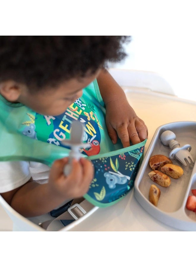 Bumkins Bibs for Girl or Boy, SuperBib Baby and Toddler for 6-24 Months, Essential Must Have for Eating, Feeding, Baby Led Weaning Supplies, Mess Saving Catch Food, Waterproof Fabric 3-pk Jungle - Image 4