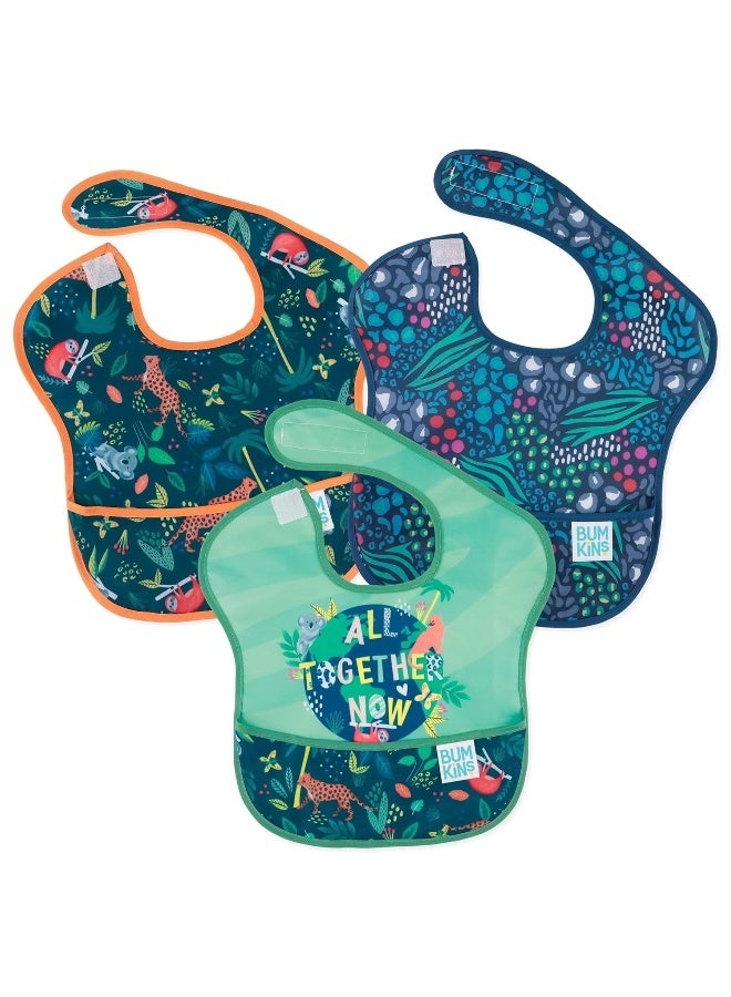 Bumkins Bibs for Girl or Boy, SuperBib Baby and Toddler for 6-24 Months, Essential Must Have for Eating, Feeding, Baby Led Weaning Supplies, Mess Saving Catch Food, Waterproof Fabric 3-pk Jungle - Image 1