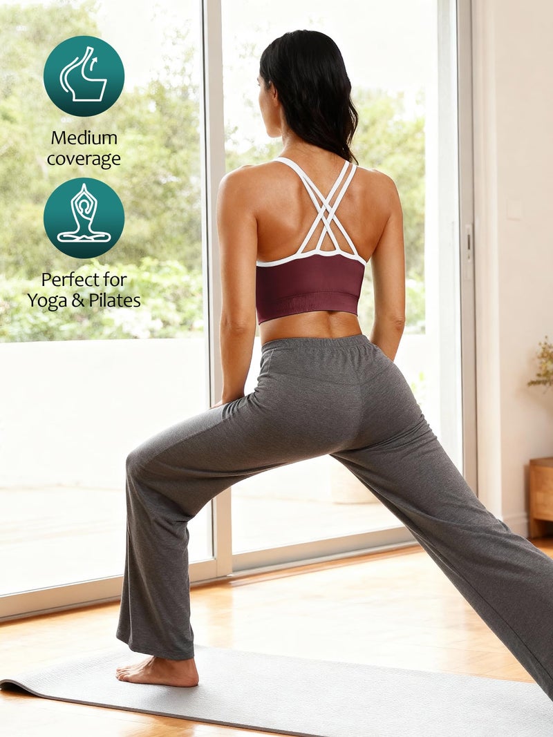 VEQKING Women's Sports Bra with Removable Pads Criss Cross Strappy Color Block Workout Top for Yoga Running - Image 3