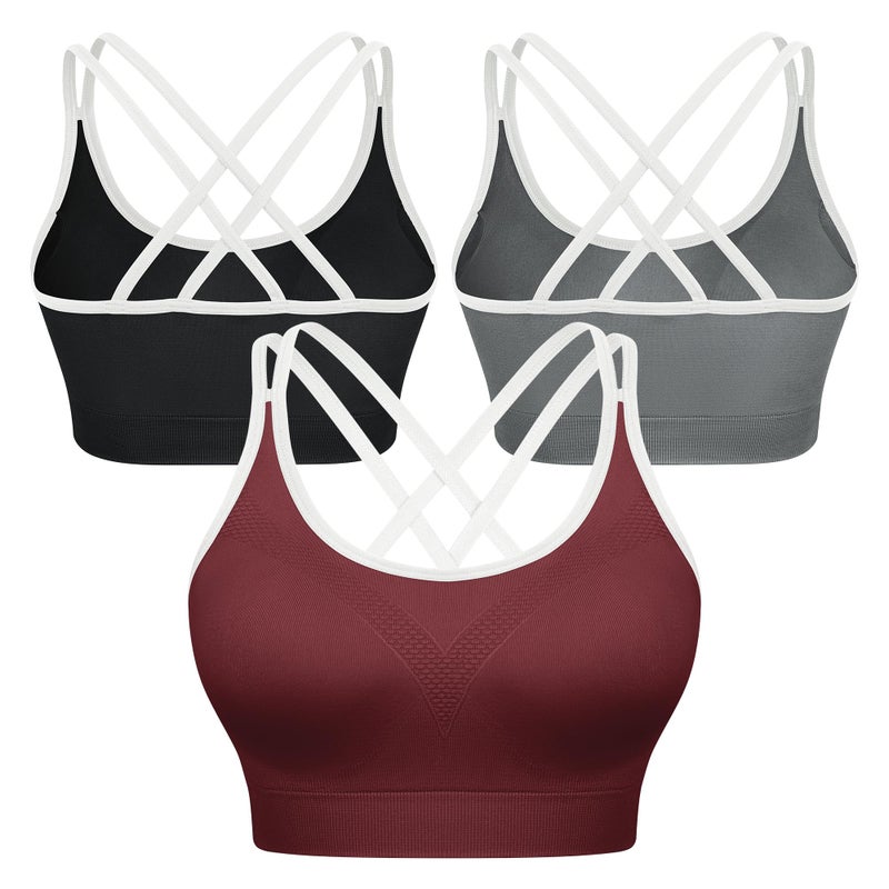 VEQKING Women's Sports Bra with Removable Pads Criss Cross Strappy Color Block Workout Top for Yoga Running - Image 1