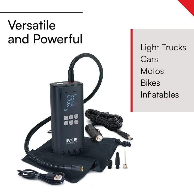Viair Every Vehicle Carry EVC31 PRO - rechargeable, portable air compressor, dual power source, LED gauge w/preset - Tire Inflator Ideal for LT truck & suv's, cars, motorcycles, & E-bikes - Image 2