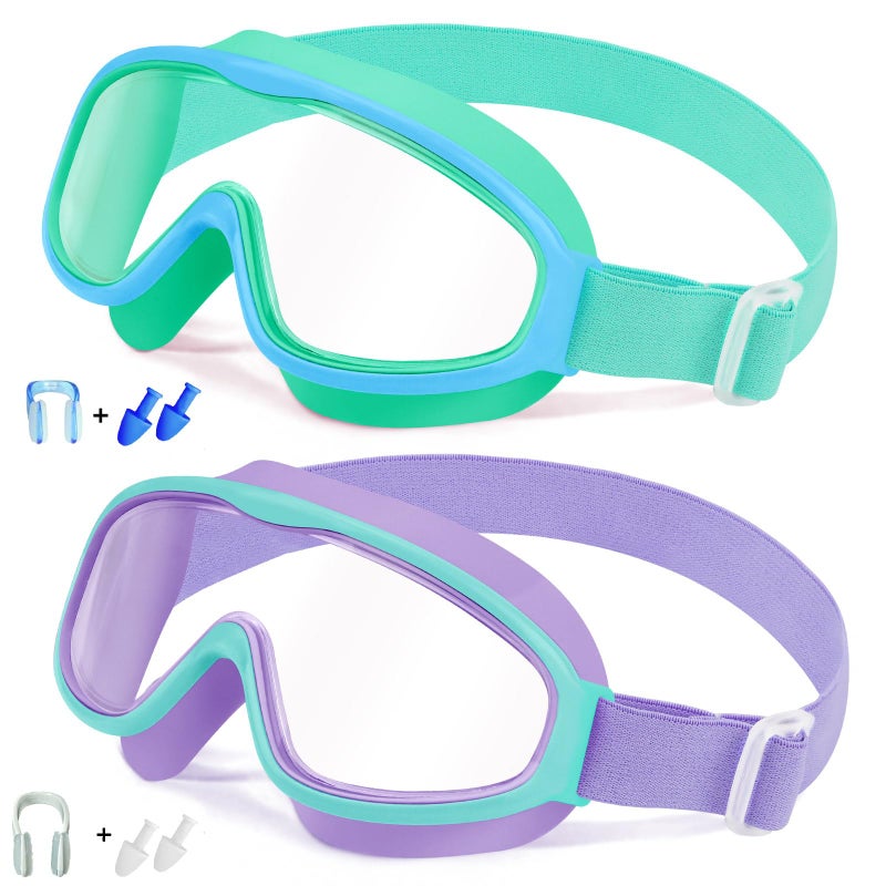 Vvinca Kids Goggles with Comfort Fabric Strap Kids Swim Goggles Wide View AntiFogUV No Leaking Swimming Goggles for 314