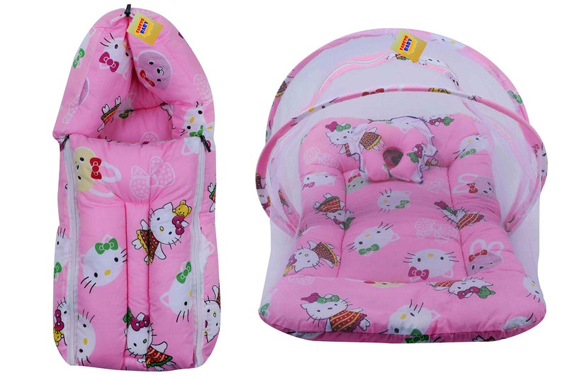 Fareto New Born Baby Gift Pack Combo of Baby Sleeping Bag & Mosquito Net Bed(0-6 Months,Pink) - Image 1