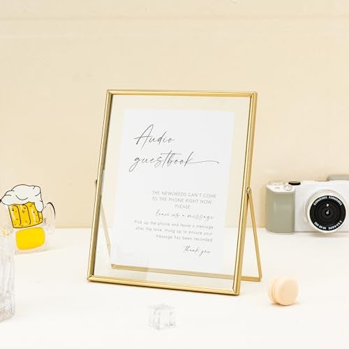 Calculs Gold Glass Picture Floating Frames 10x8 inches for Party Table Decoration Sign Wedding Inspo Audio Guest Book Welcome Sign Holder for Photobooth - Image 3