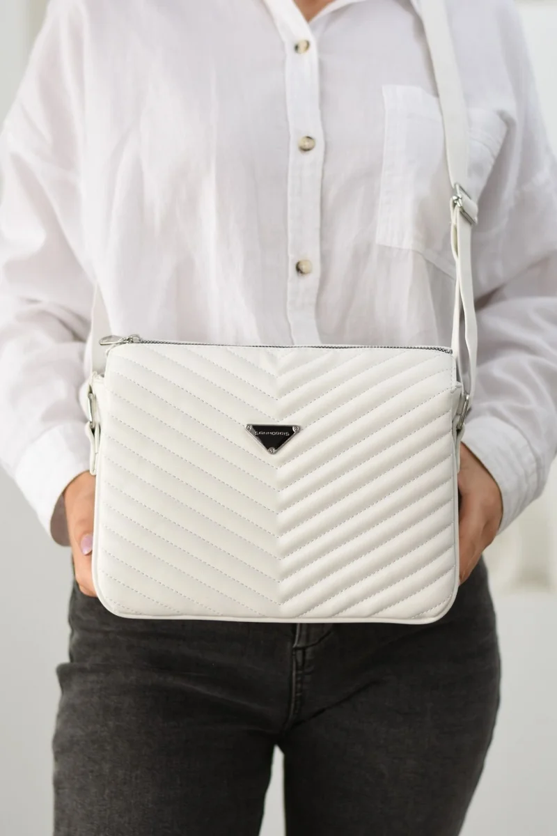 سانموريس Women's Faux Leather Quilted Patterned Adjustable Cross Strap 3 Compartment Shoulder Bag