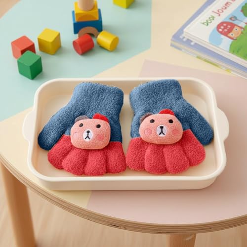 SOLDTRUE Baby Winter Gloves for 1-7 Years | Cute Teddy Bear Design Full Finger Knitted Hand Gloves | Warm, Windproof, Flexible, Gift for Kids (Blue) - Image 3