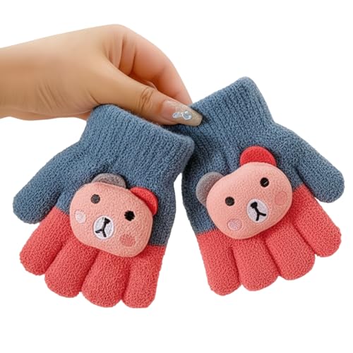 SOLDTRUE Baby Winter Gloves for 1-7 Years | Cute Teddy Bear Design Full Finger Knitted Hand Gloves | Warm, Windproof, Flexible, Gift for Kids (Blue) - Image 1