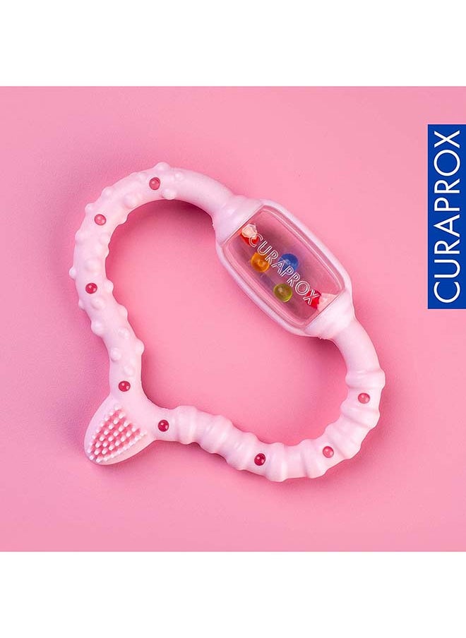 CURAPROX Teething Ring For Babies, Pink Baby Teething Ring With Rattle, Baby Teething Ring With Learning Toothbrush, Teething Ring For Babies For Teething, Bpa Free, Pink, 1 Pieces  - Image 4
